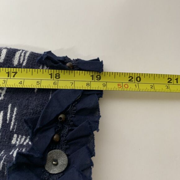 CHICO'S Women Cardigan Sz 1 Beaded Ruffle Blue/White Preppy Sweater pockets M - Picture 10 of 12